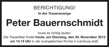 Traueranzeige von Peter Bauernschmidt von Pegnitz-Zeitung